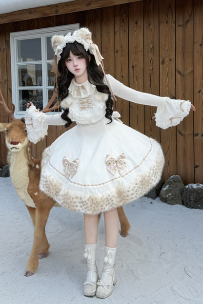Cat Fleece Lolita Cape + Snow Lolita Dress + Flared Sleeve Top