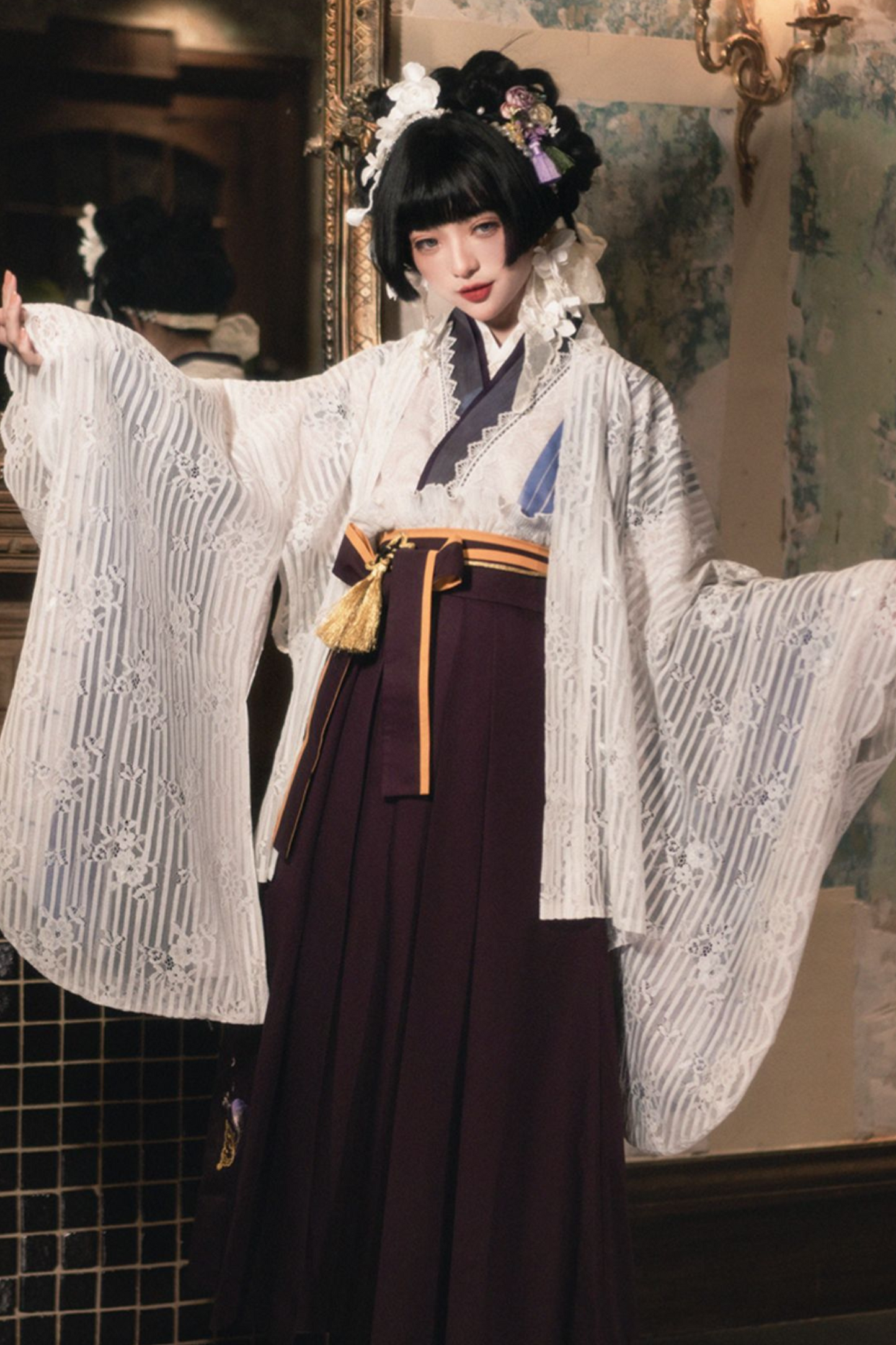 レトロ手毬和装トップス