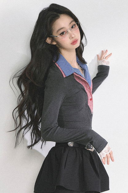 French overcheck slimming design top