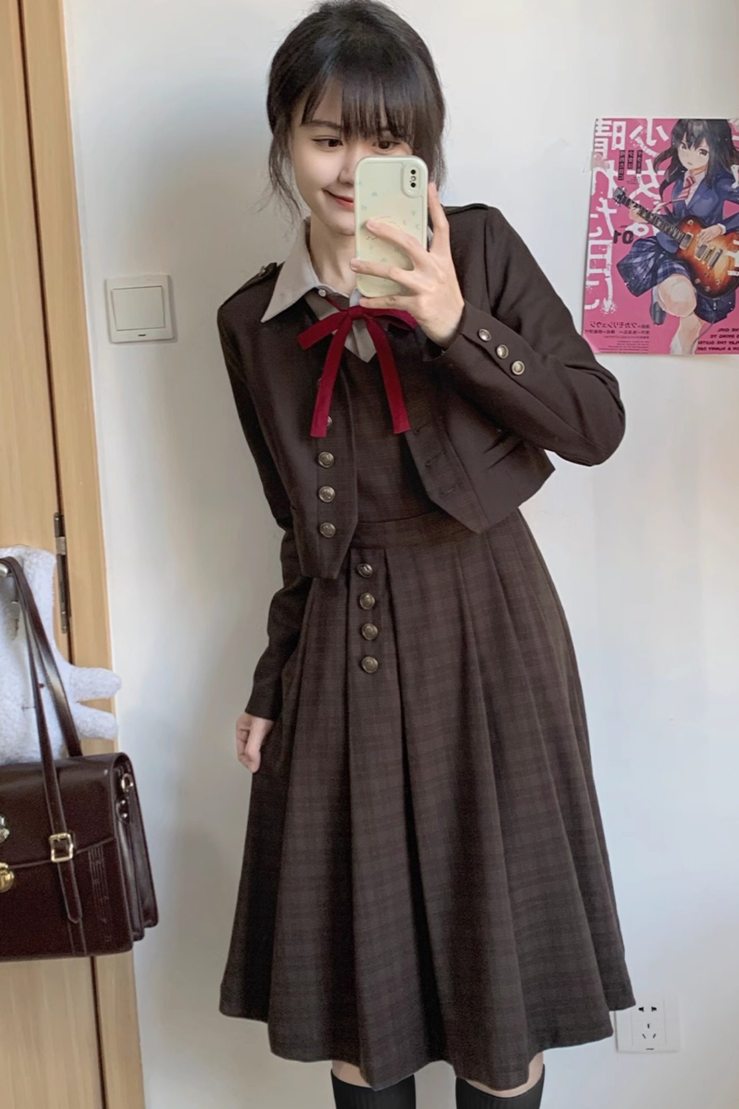 Retro College Jacket + Shirt + Skirt + Badge + Tie