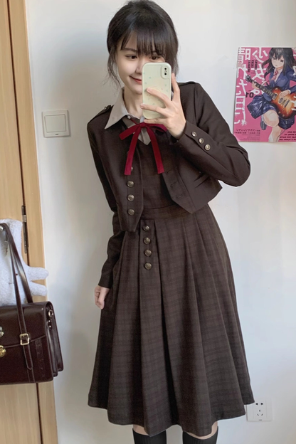 Retro College Jacket + Shirt + Skirt + Badge + Tie