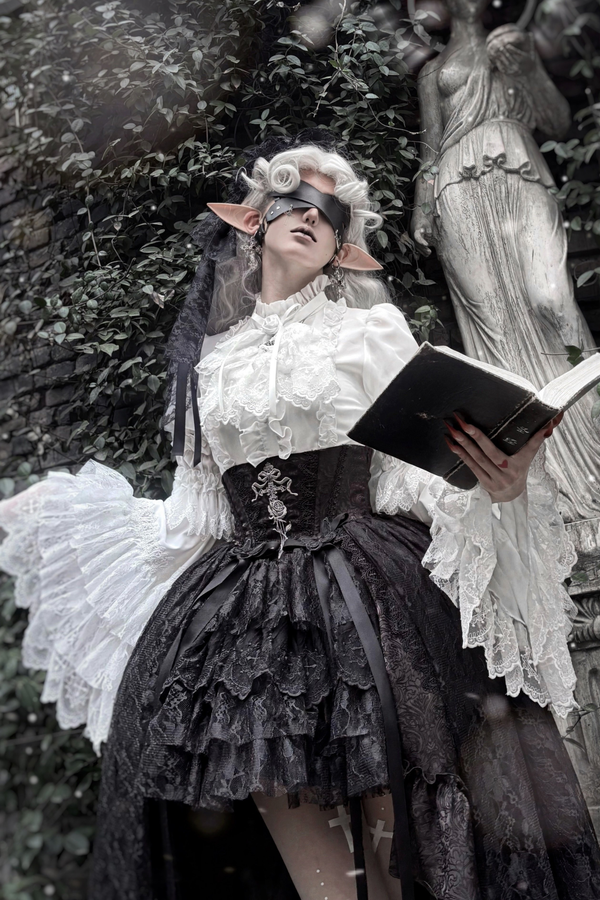 [Pre-order Deadline: March 18] Dark Chic Gothic Lolita Skirt + Shirt + Headband + Hat + Sleeve