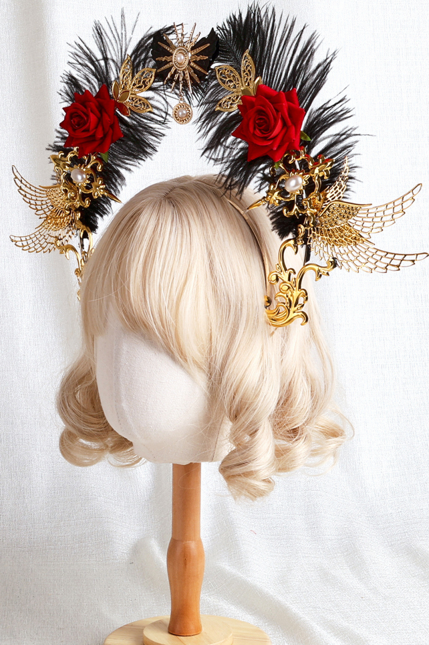 Gothic Rose Feather Hat + Bonnet + Hairband + Feather Clip