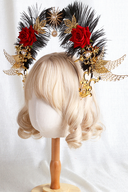 Gothic Rose Feather Hat + Bonnet + Hairband + Feather Clip