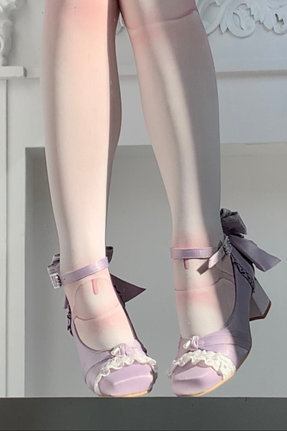 レースアップスクエアトウバレエヒール