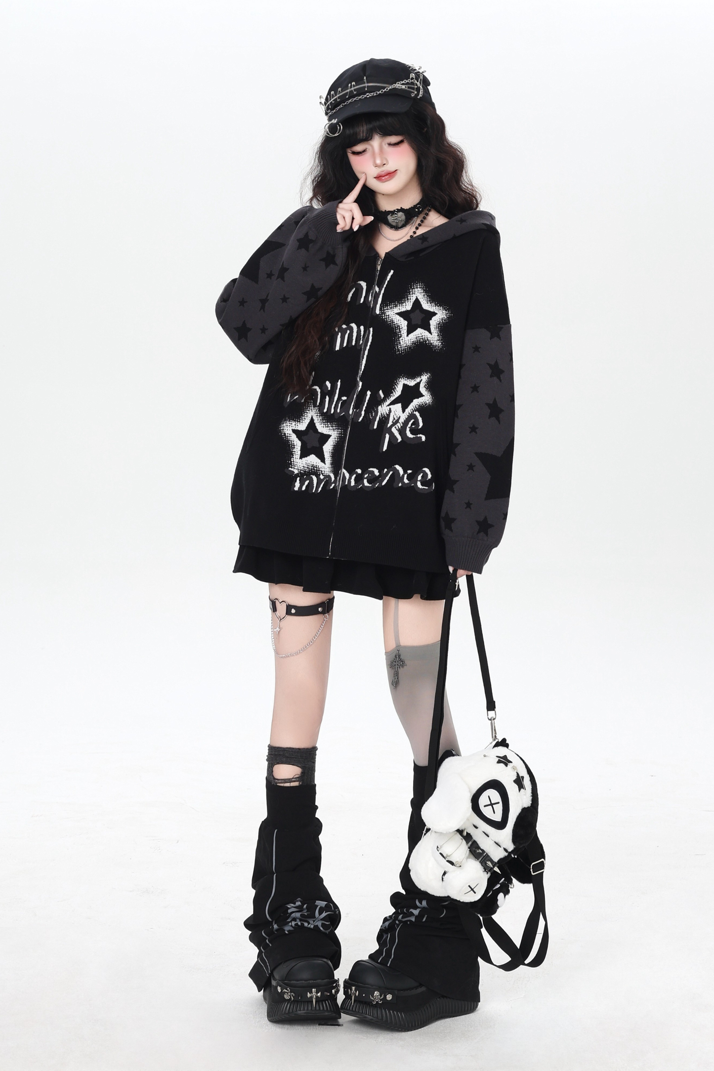 Star Gothic Bicolor Hooded Knit Cardigan
