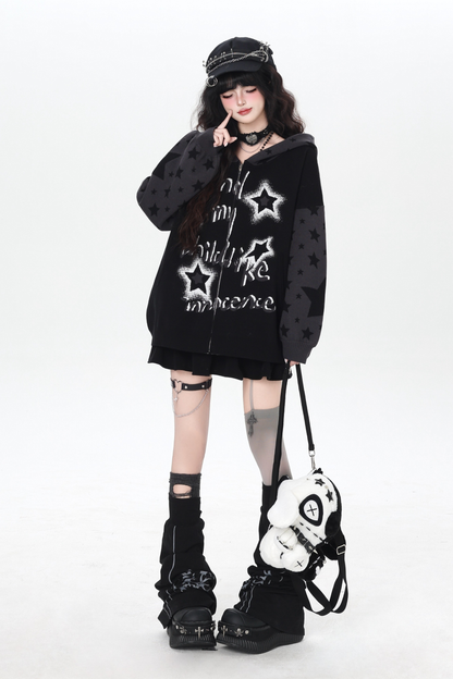 Star Gothic Bicolor Hooded Knit Cardigan