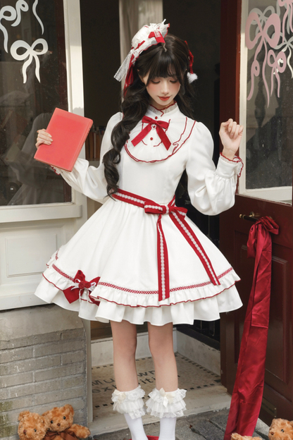 レッドウィッシュリボンドレス+ケープ