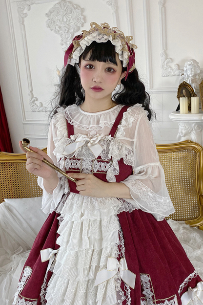 ゴシックドールレースジャンパースカート+ベイビーキャップ+ヘアバンド+ショール