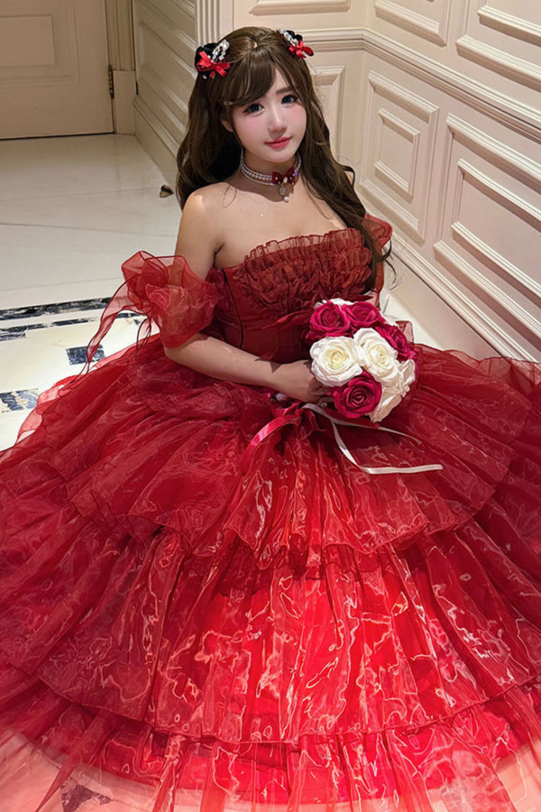 [Précommande jusqu'au 30 mars] Robe rouge élégante Moose Love Song + Manches