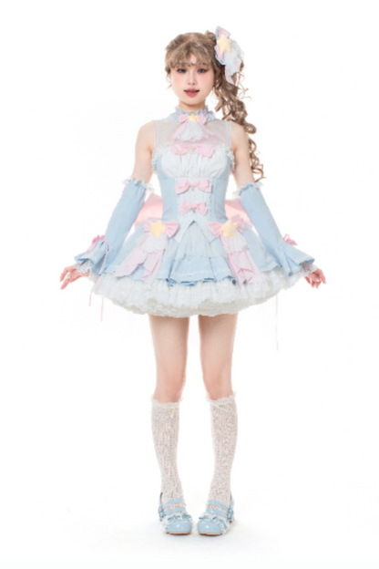 魔法妖精スパークリングウォーターロリータトップス+スカート+ヘアクリップ+テール+魔法ステッチ