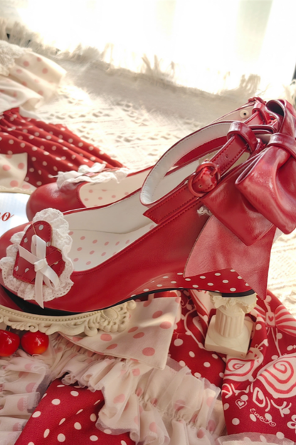 レトロドットハートロリータスイートシューズ