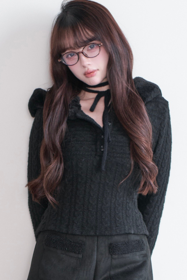 ケーブルニットトップス+ティアードスカート