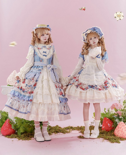 Rabbit Berry Embroidery Print Dress + Bonnet + Hat