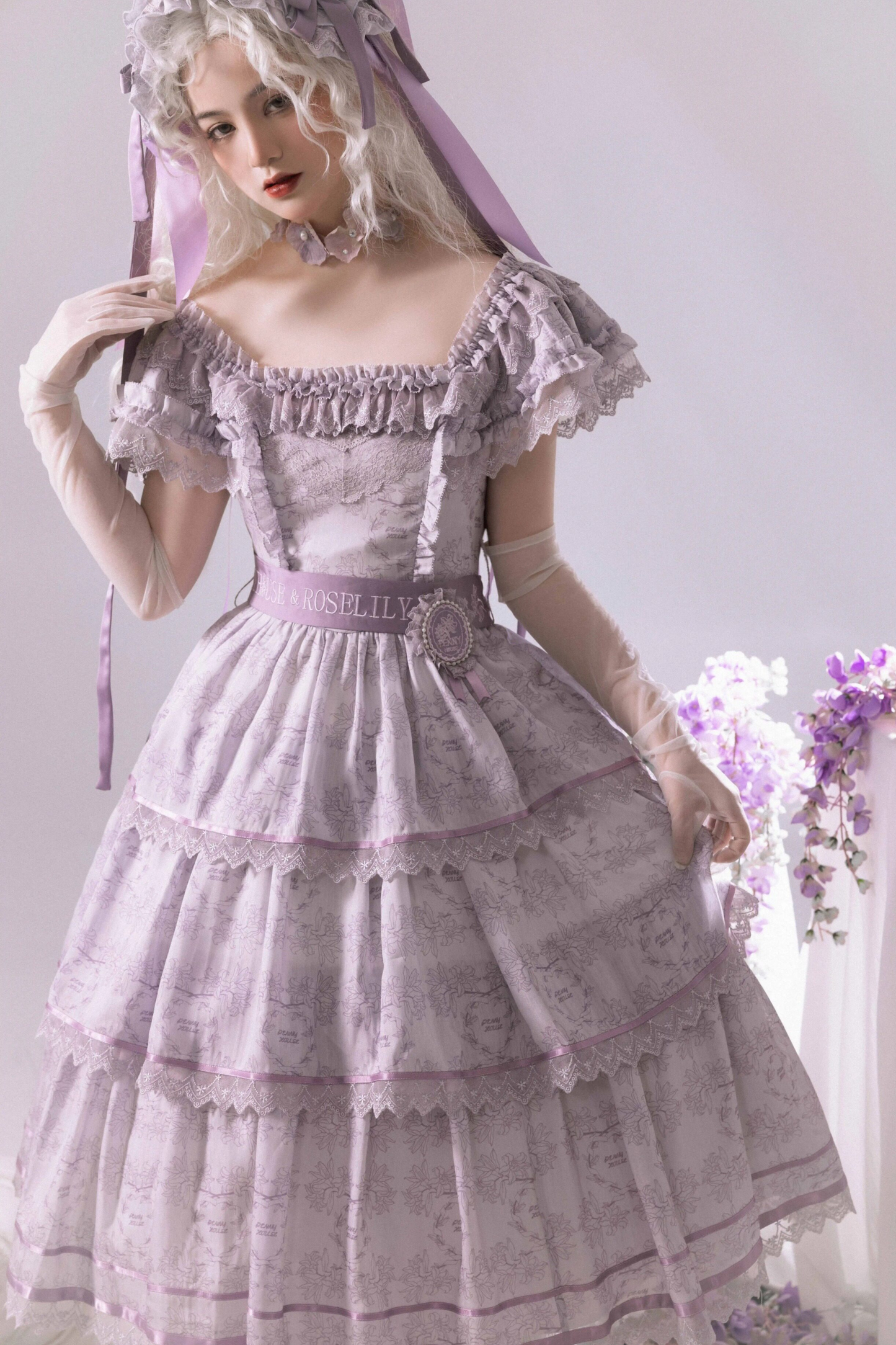 French Elegance Floral Lolita Dress + Badge + Headband + Headband