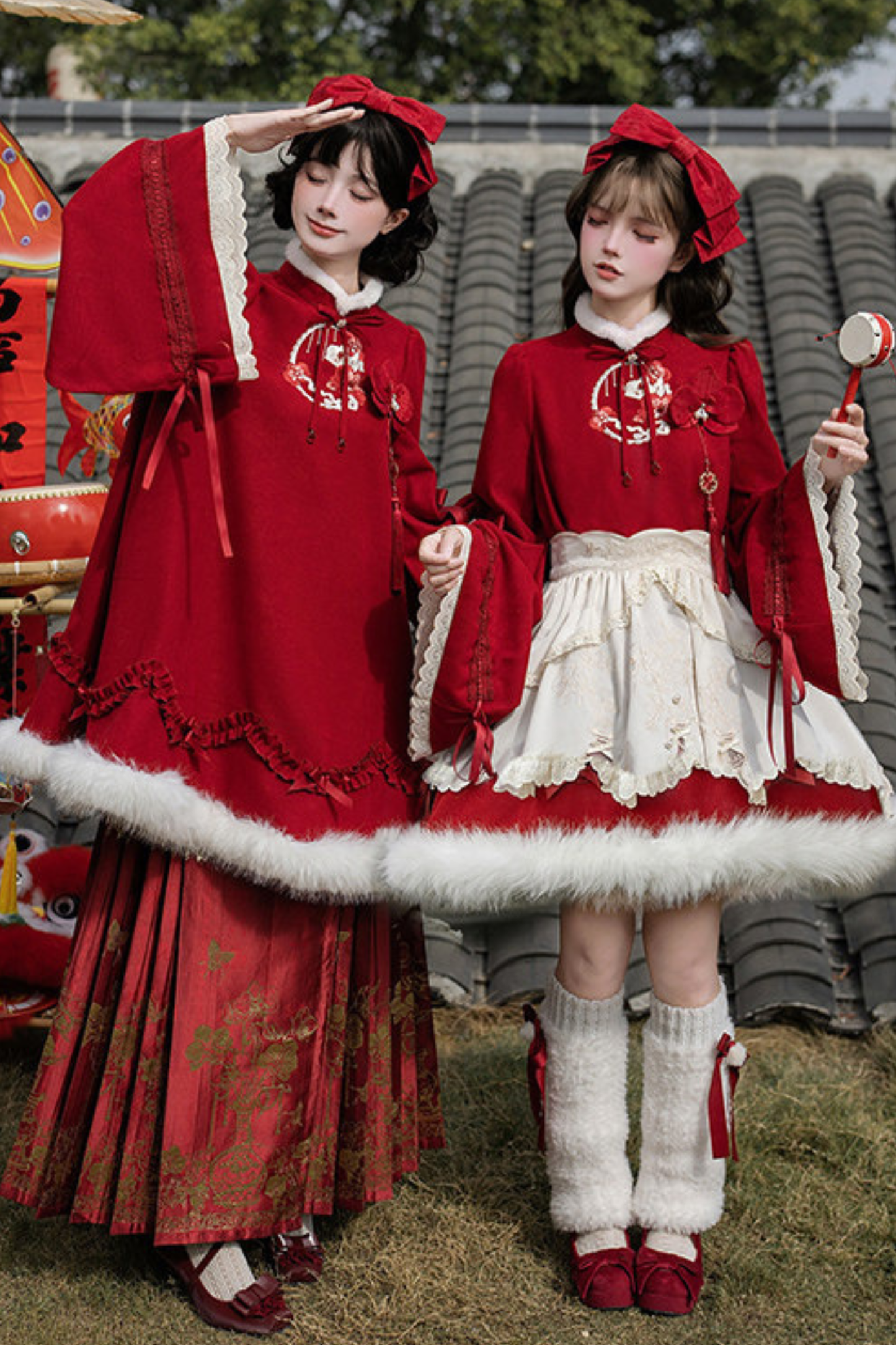 China Big Sleeve Dress + Apron + Skirt + Leg Warmers + Hairband + Clip + Pin