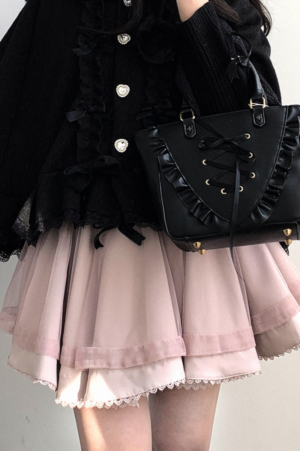 Sheer Lace Ribbon Flare Skirt