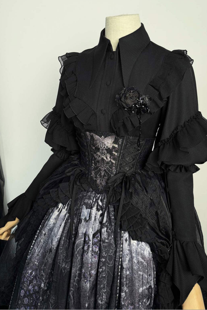 エレガントゴシックロリータジャンパースカート+ジャケット+スカート+シャツ+コルセット+アクセサリー