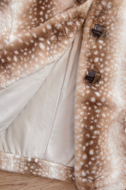 鹿柄フード付きホーンバックルファーコート