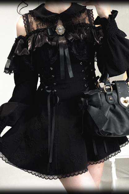 오프숄더 레이스업 레이스 원피스