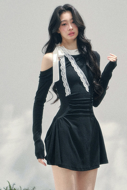 フレンチレースオフショルダードレス