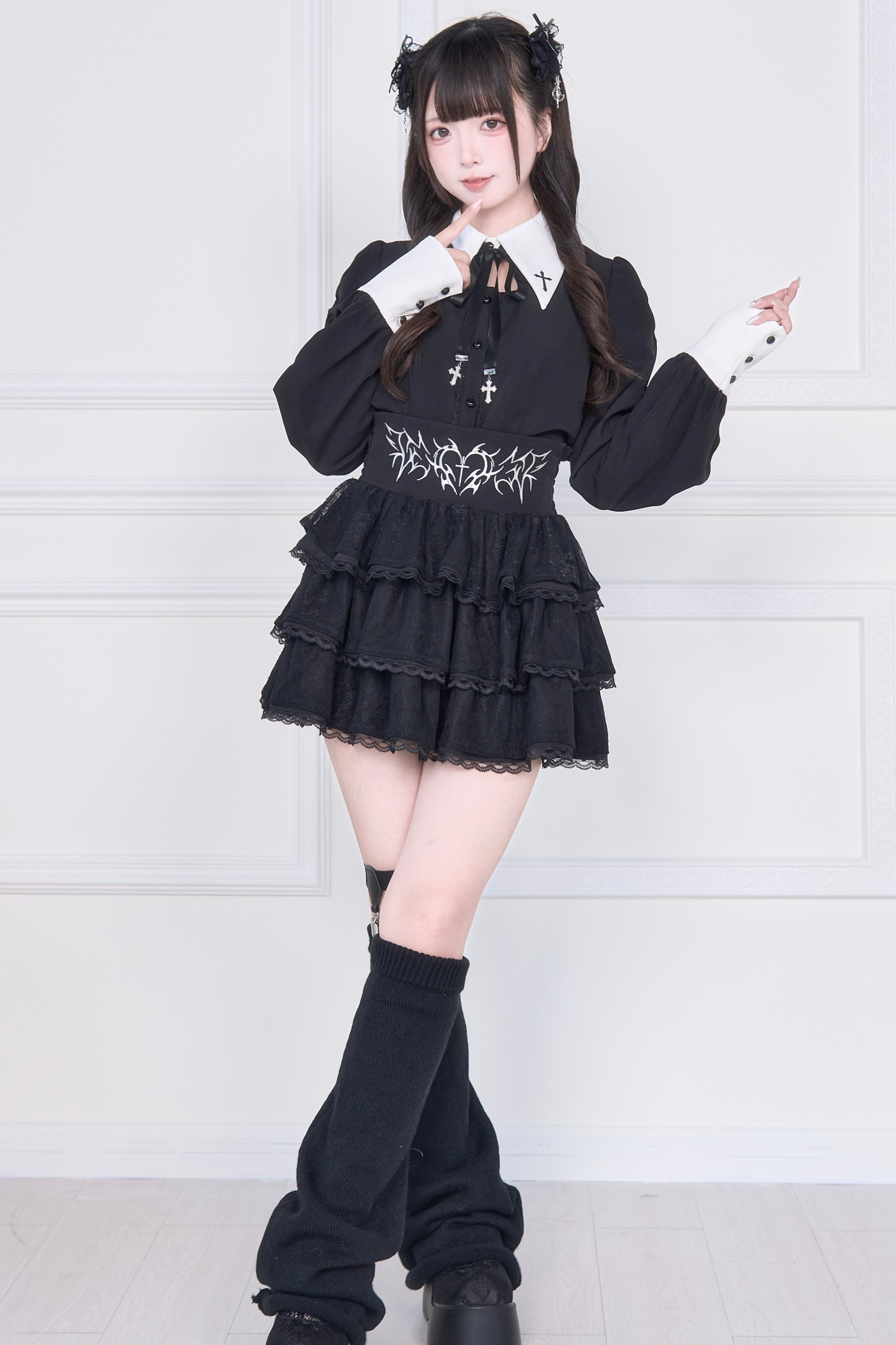 クロス刺繍シャツ+スカート