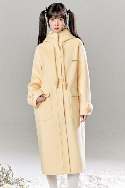 French Single Brest Food Long Wool Coat