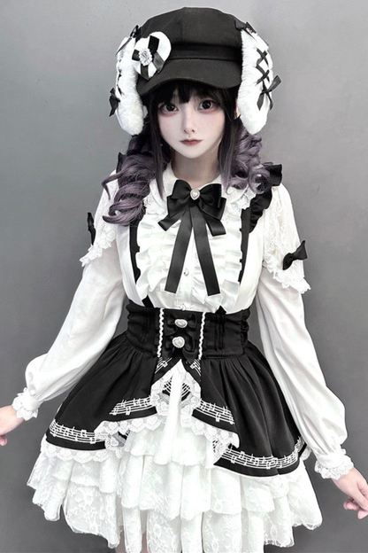 레이스 셔츠 + 케이크 턱받이 스커트