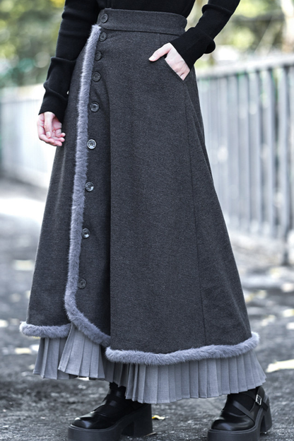 Retro mode fur short jacket + skirt