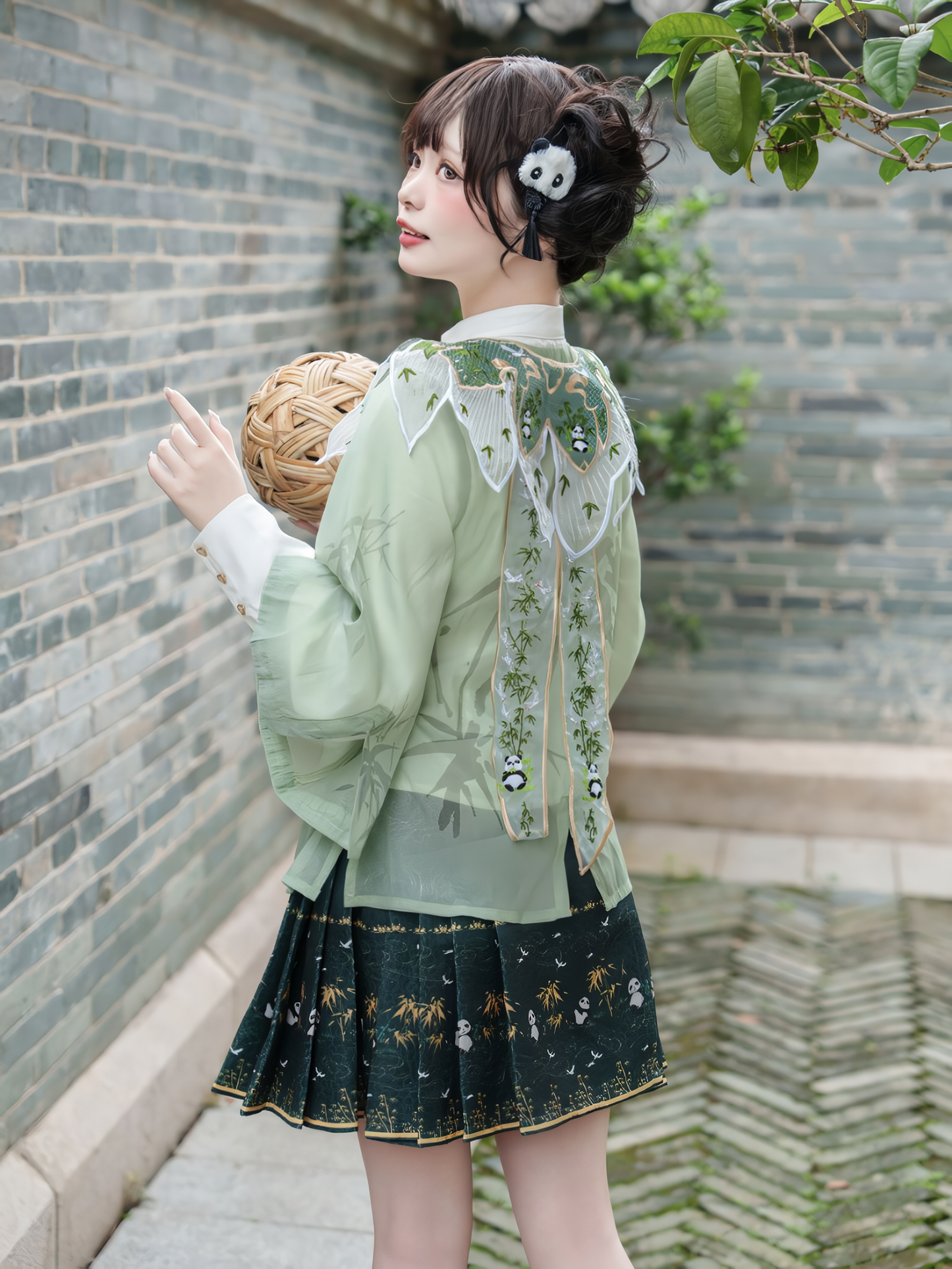 Japanese Pattern Green Panda China Lolita Set