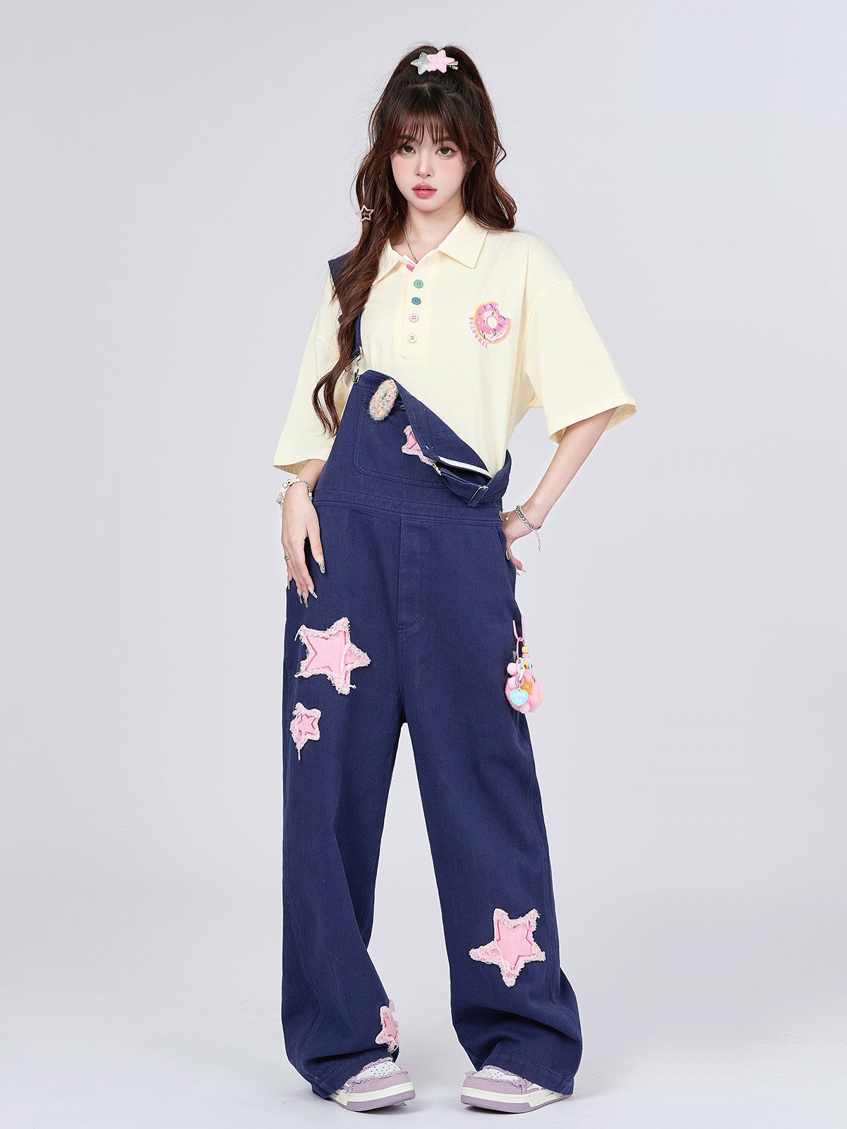 Retro Star Patch Denim-Overall