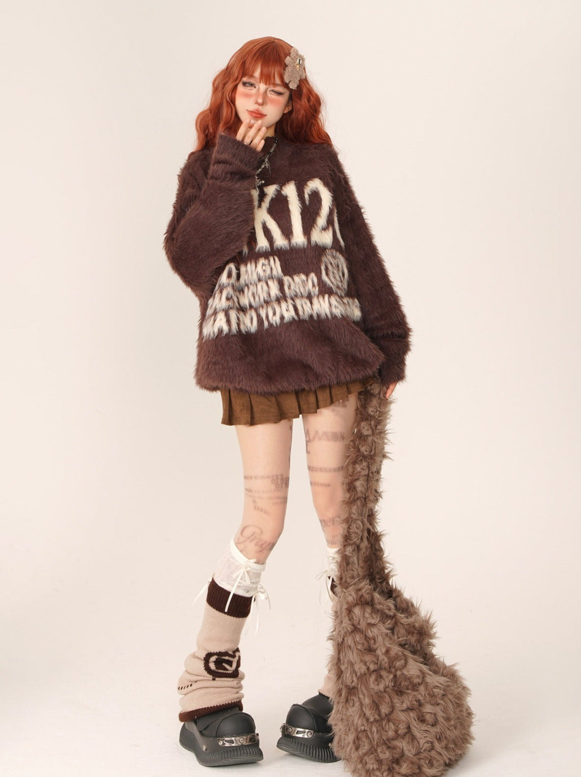 Big Logo Crew Neck Pullover Fur Knit