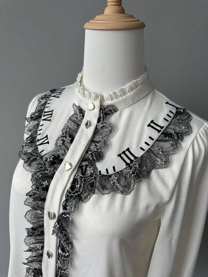 [deposit] Alice Clock Embroidery Shirt Lolita Long Sleeve Satin Pro Shirt - [Please note size]