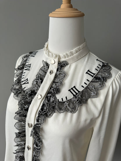 [deposit] Alice Clock Embroidery Shirt Lolita Long Sleeve Satin Pro Shirt - [Please note size]