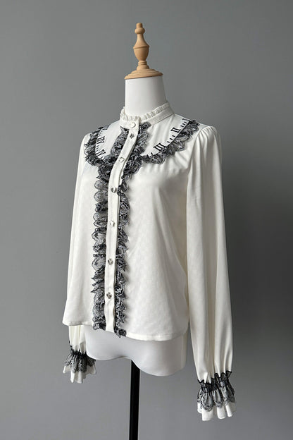[deposit] Alice Clock Embroidery Shirt Lolita Long Sleeve Satin Pro Shirt - [Please note size]