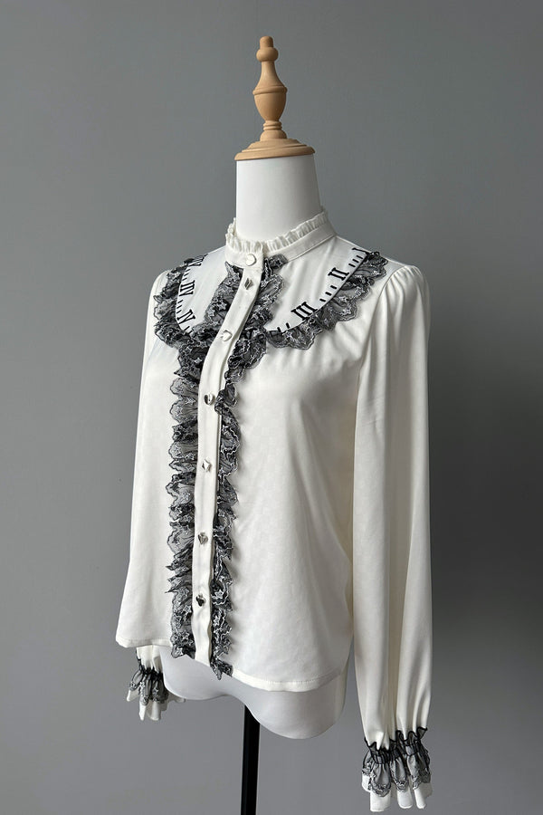 [deposit] Alice Clock Embroidery Shirt Lolita Long Sleeve Satin Pro Shirt - [Please note size]
