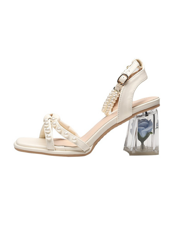 Crystal flower heel sandals