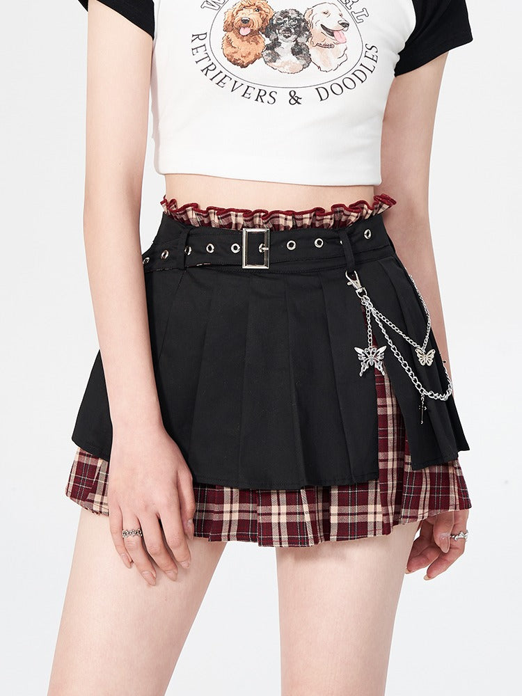 Checkered skirt with outlet chain