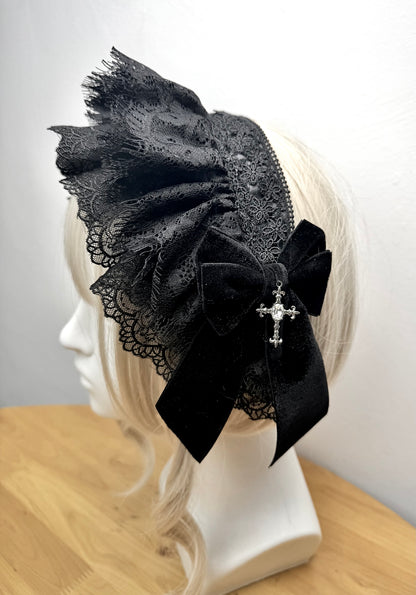 【12月13日予約締切】ダークゴシックローズエンブロイダリーブラックベルベットドレス＋ヘッドバンド