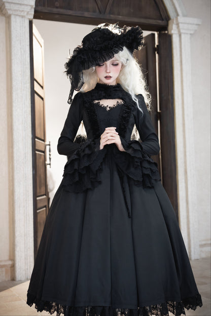 【12月13日予約締切】ダークゴシックローズエンブロイダリーブラックベルベットドレス＋ヘッドバンド