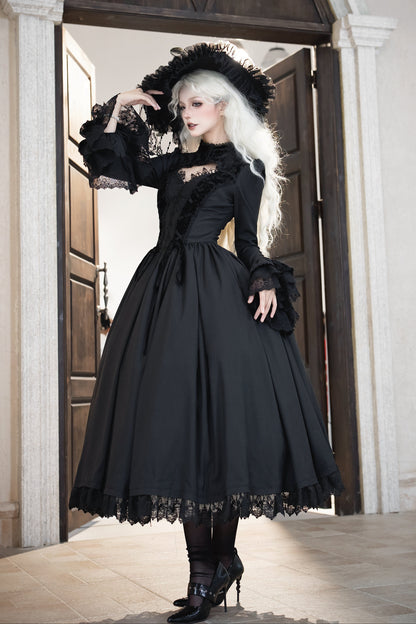 【12月13日予約締切】ダークゴシックローズエンブロイダリーブラックベルベットドレス＋ヘッドバンド
