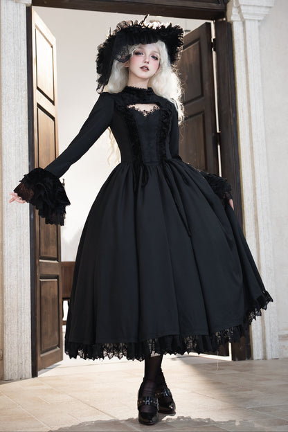 【12月13日予約締切】ダークゴシックローズエンブロイダリーブラックベルベットドレス＋ヘッドバンド
