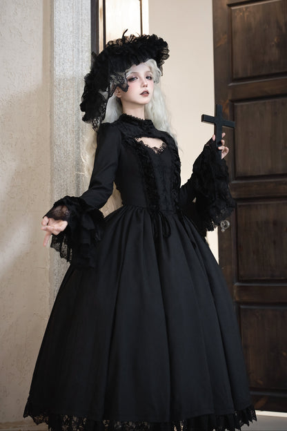 【12月13日予約締切】ダークゴシックローズエンブロイダリーブラックベルベットドレス＋ヘッドバンド