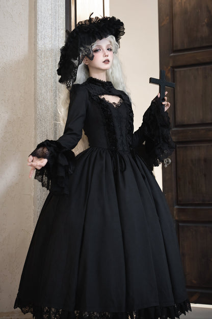 【12月13日予約締切】ダークゴシックローズエンブロイダリーブラックベルベットドレス＋ヘッドバンド