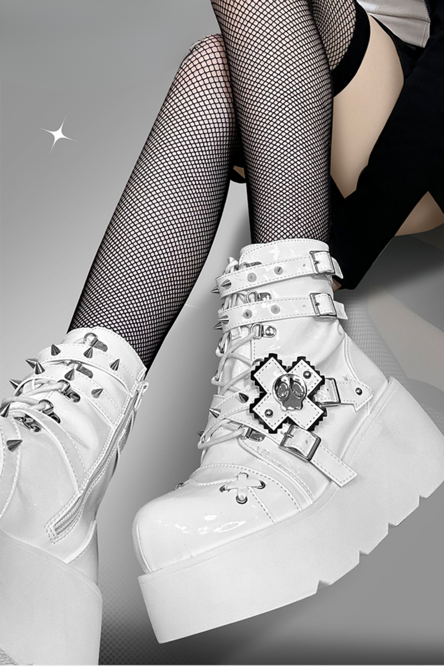 パンクキャットスモールスカルブーツ