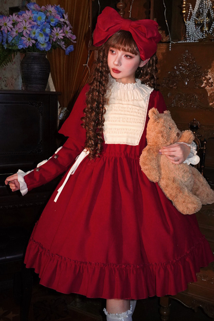 レースラッフルロリータドレス+リボン