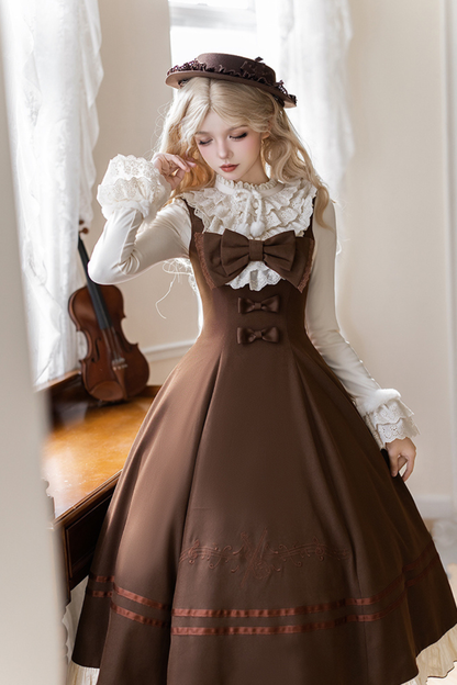 ツインフリルドールジャンパースカート+トップス+リボン+ハット