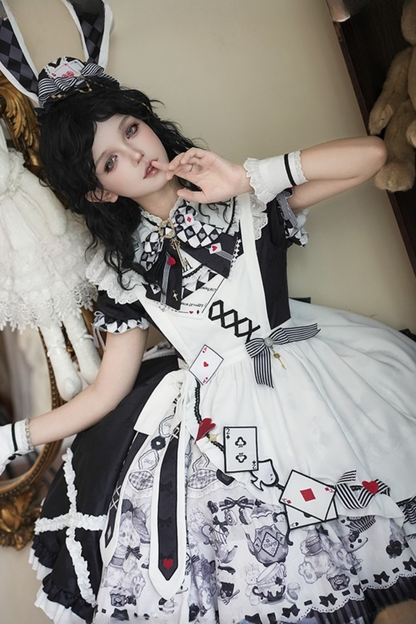 【数量限定】アリスティーパーティーアシメエプロンドレス＋うさ耳ハットドレスフルセット