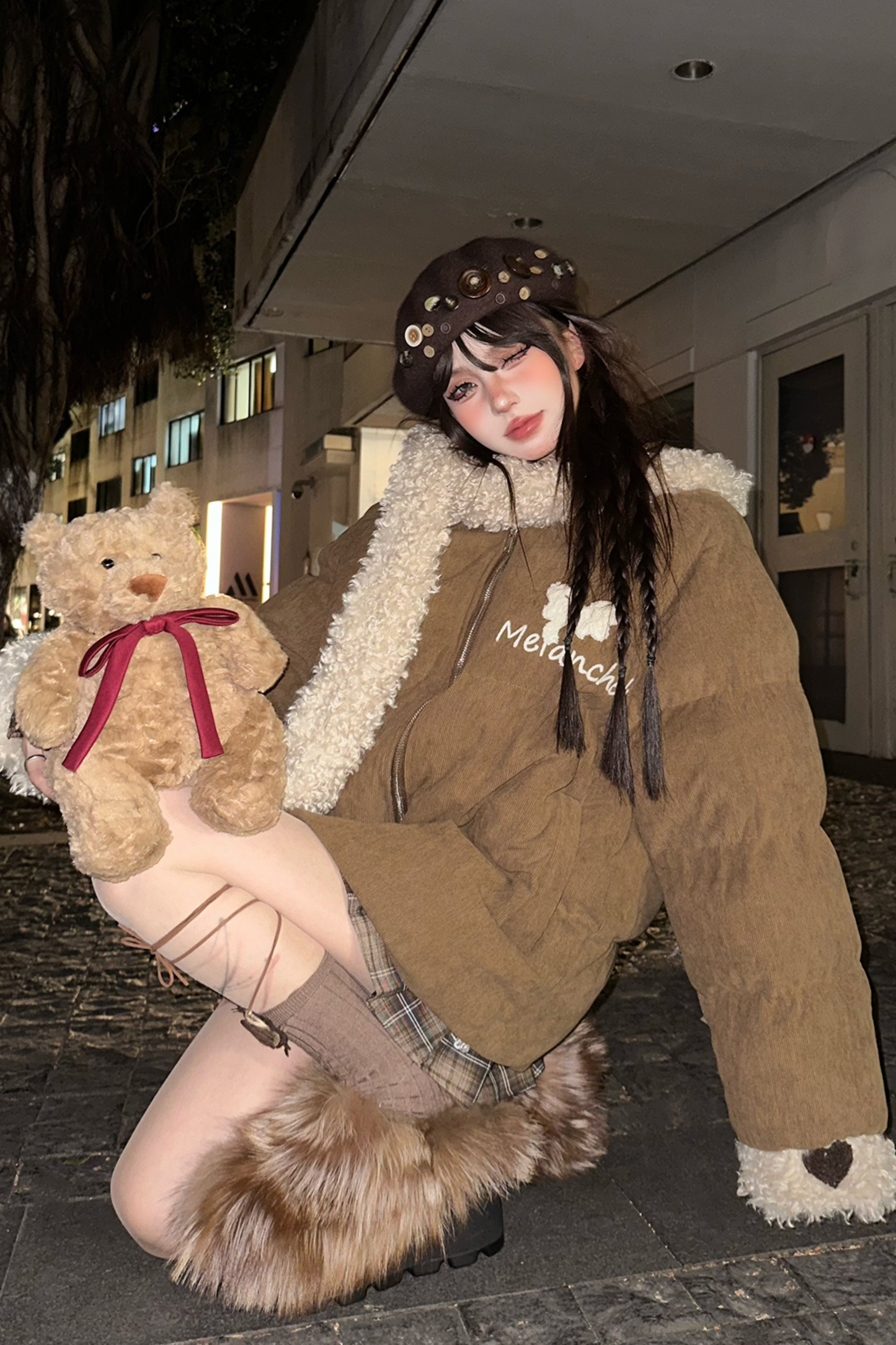 キャラメルマフィンウールフーデッドコート