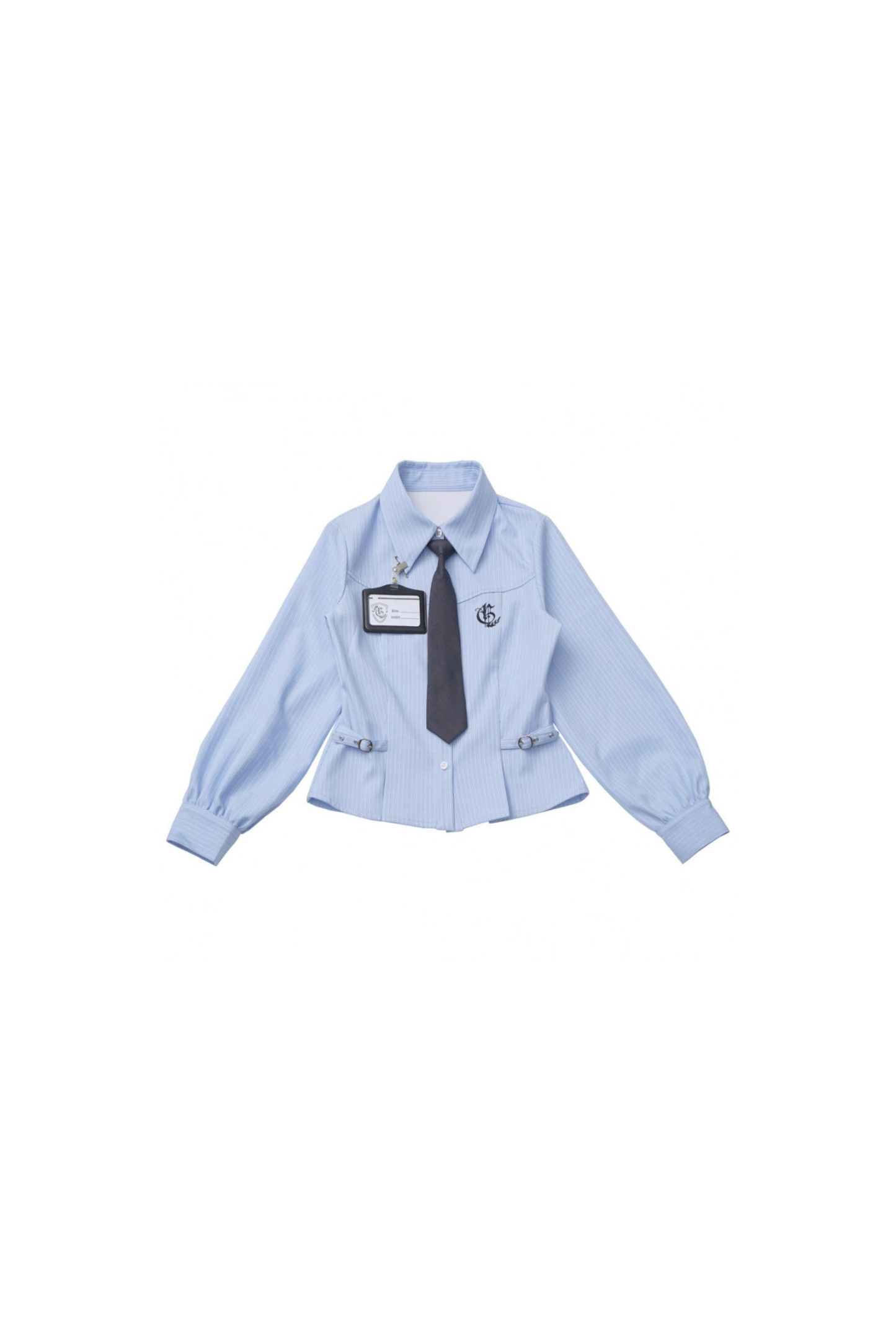 カレッジブルーシャツ+カーディガン+ショートスカート+ロングスカート